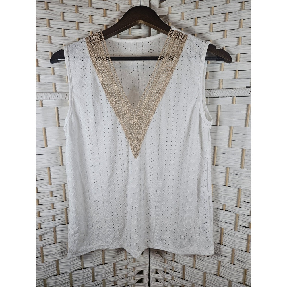 Shein Womens Cream V Neck Sleeveless Top Sz M Classic Work Career
